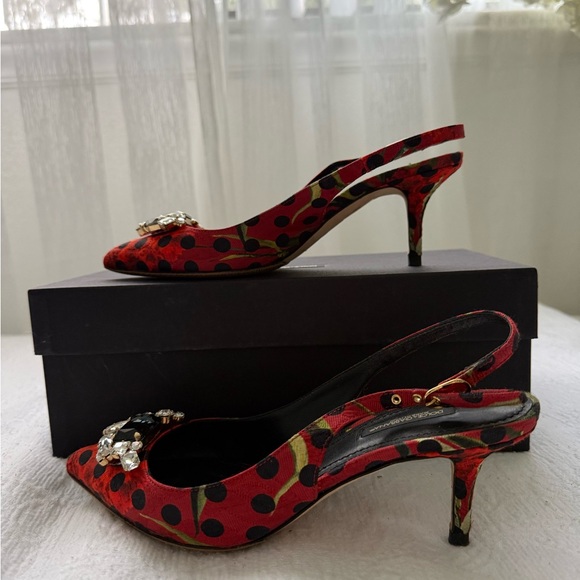 Dolce & Gabbana Red Polka Dot Embellished Heels size 37 - Picture 9 of 11